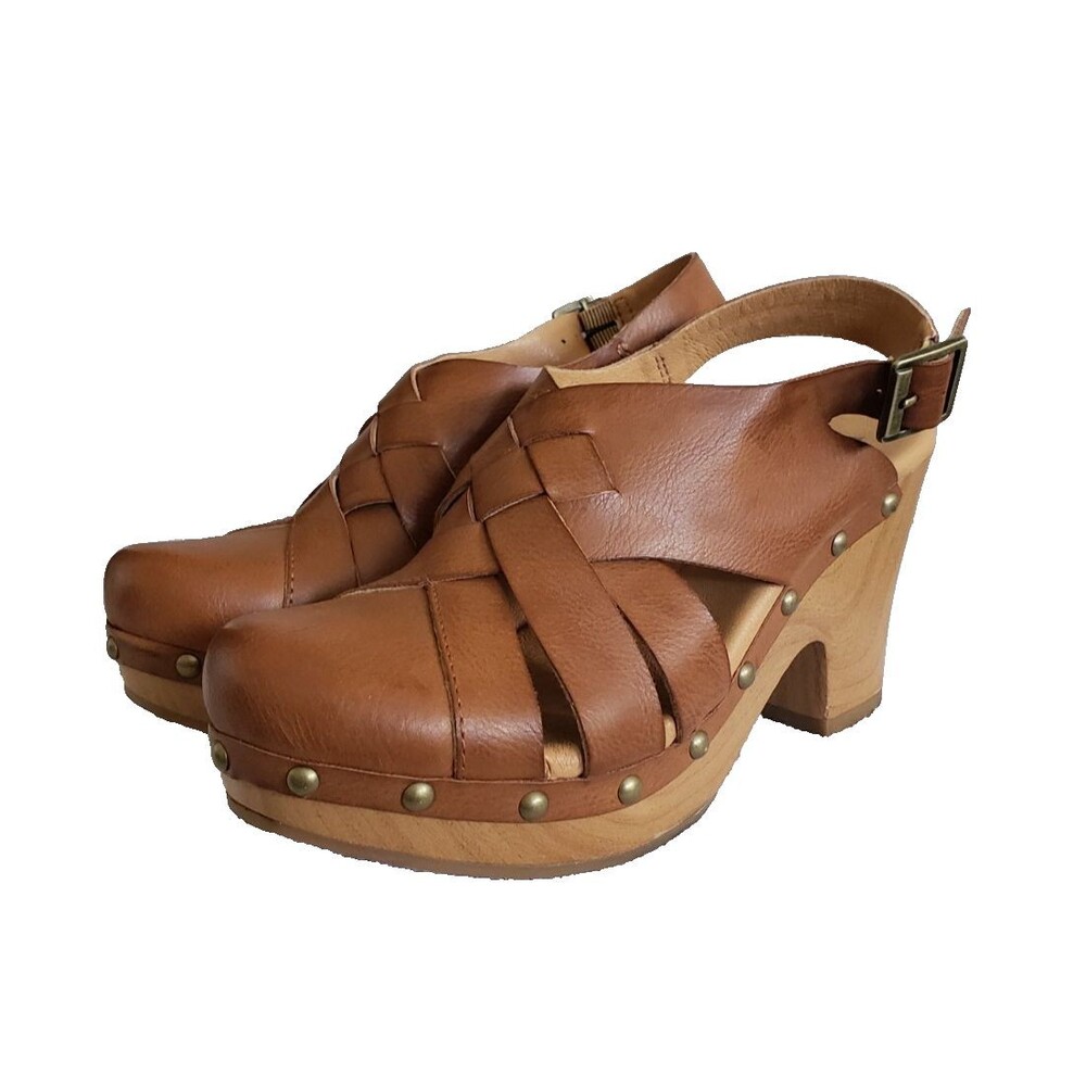 Korks Wynne Clogs Brown Strappy Heels Platform Faux Leather Women’s Size 6 M